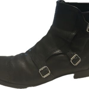 Alexander McQueen Black Leather Triple Buckle Boots size 44